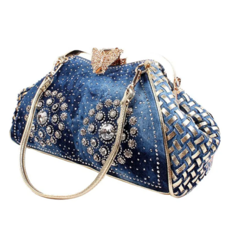 Denim Rhinestones Women Handbag Clutch Bag For Evening Party Chic